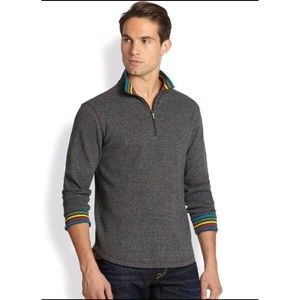 Robert Graham 1/4 Zip Pullover Sweater Men’s XXL Gray Rainbow Stripe‎ Flip Cuff